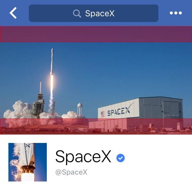 Facebook cover photo for SpaceX showing what gets cropped out between mobile and desktop