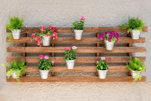 Hanging artificial plants with FRP pots