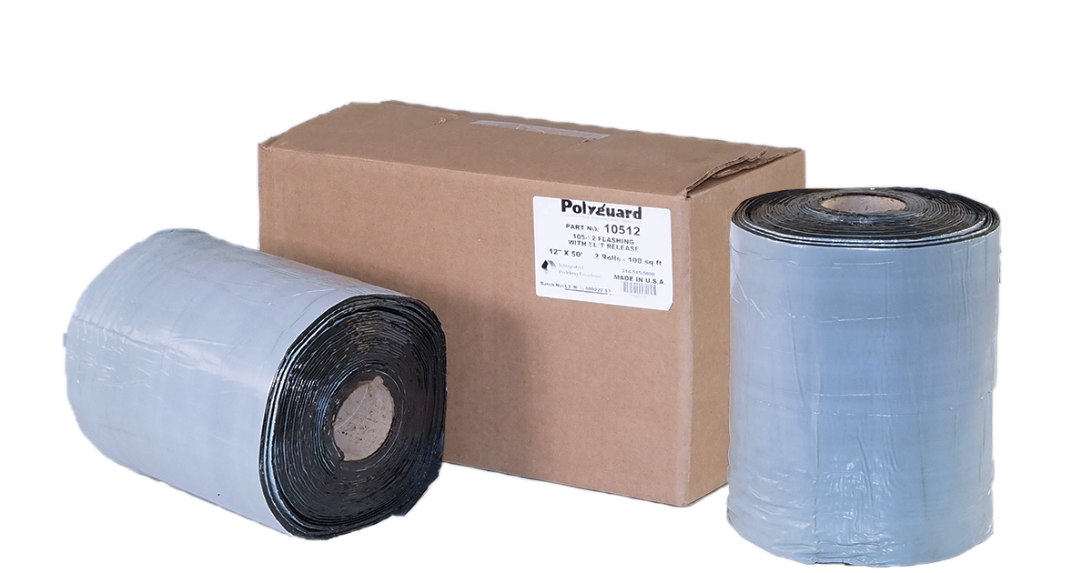 Polyguard flashing rolls and packaging for concrete siding transitions.