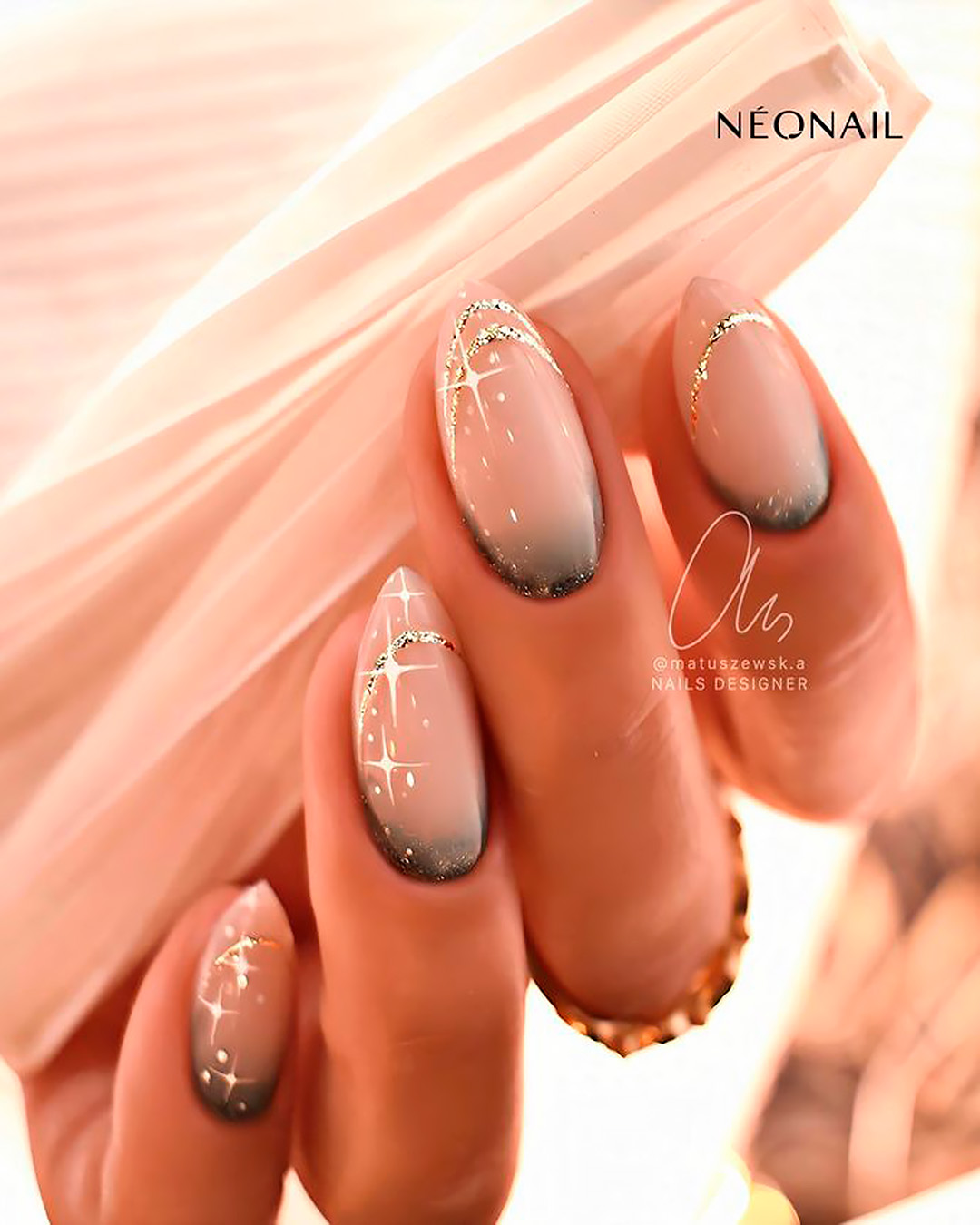 winter wedding nails natural black ombre sparkles and stars matuszewsk.a