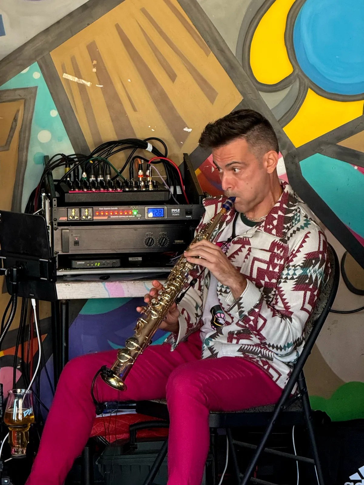 Francesco Cellarosi playing the saxophone. 