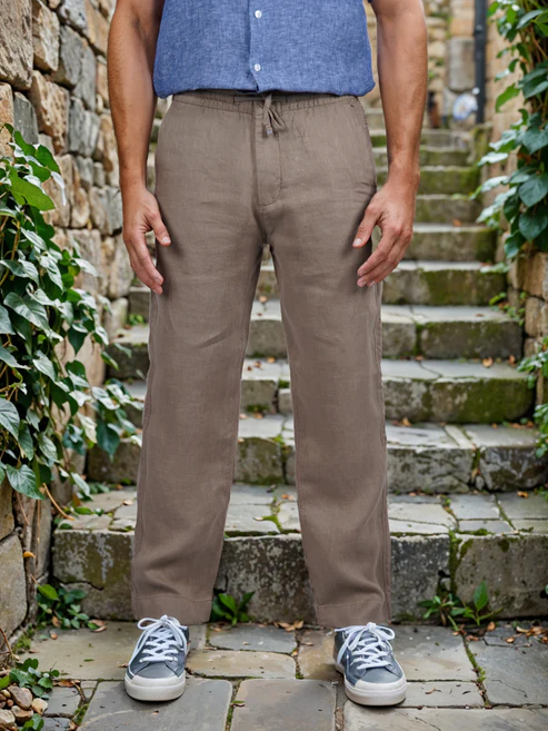 Brown Loose-Fit Linen Trouser