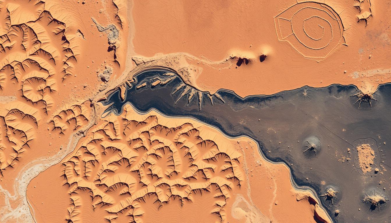 Aerial view of the Lut Desert's unique geological formations and extreme heat conditions as one of Earth's Most Extreme Temperature Locations