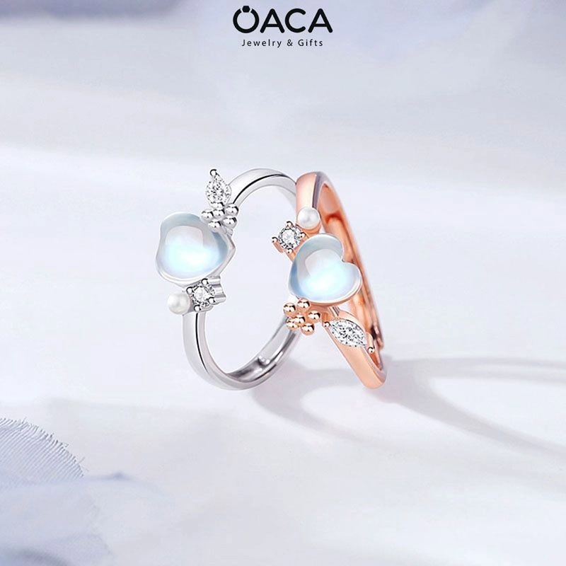 Nhẫn bạc nữ Ariel mạ vàng đá Moonstone trái tim