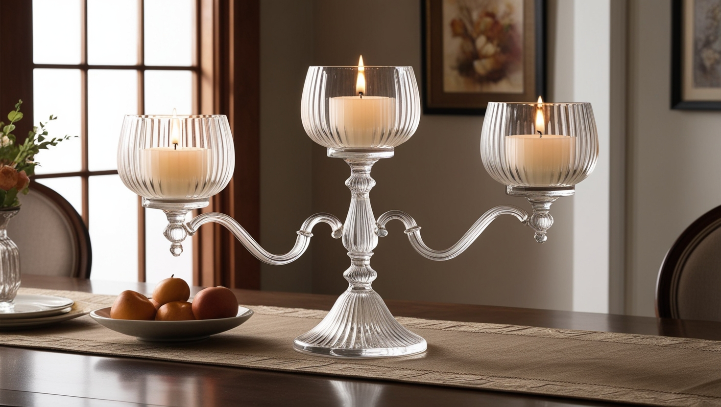 3 Arm Glass Decor Fluted Candle