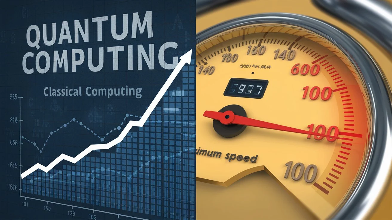 A side-by-side comparison of classical and quantum computing performance and speed, showcasing differences in processing times.