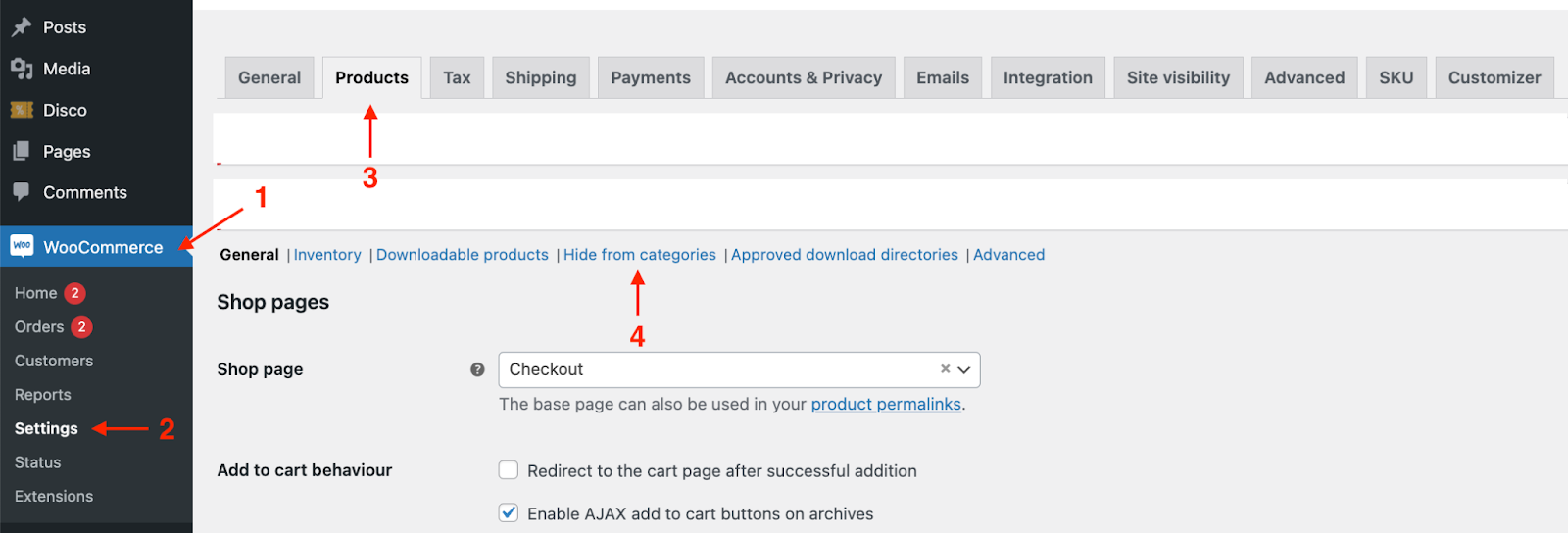 hipe product category in woocommerce settings