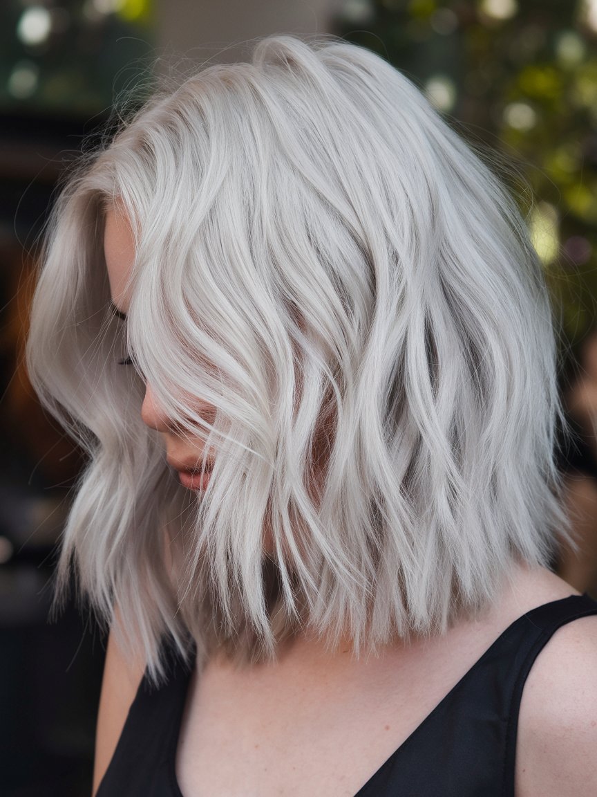 2. Ash Blonde Silver Platinum Balayage Textured Lob