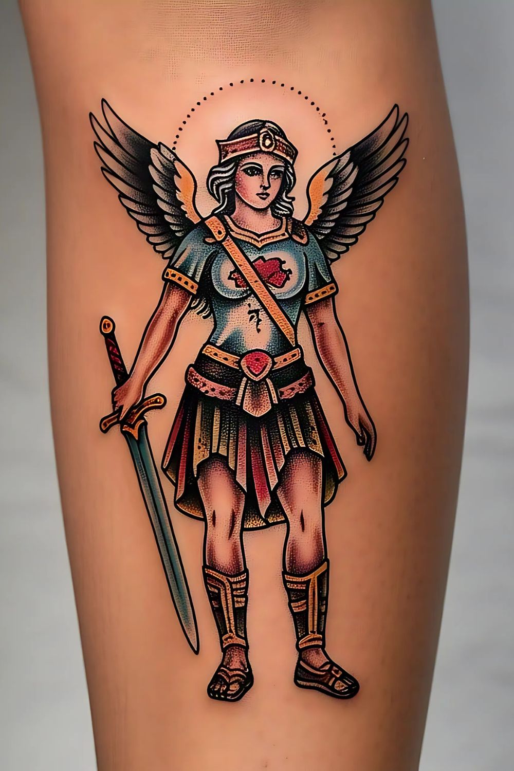 Saint Michael Tattoo on the Calf