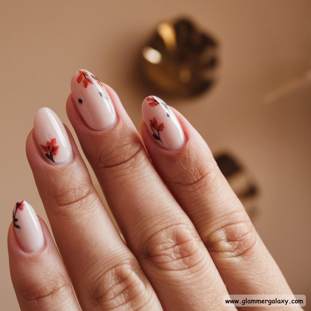 Classy Fall Nails having Floral Touches for Fall