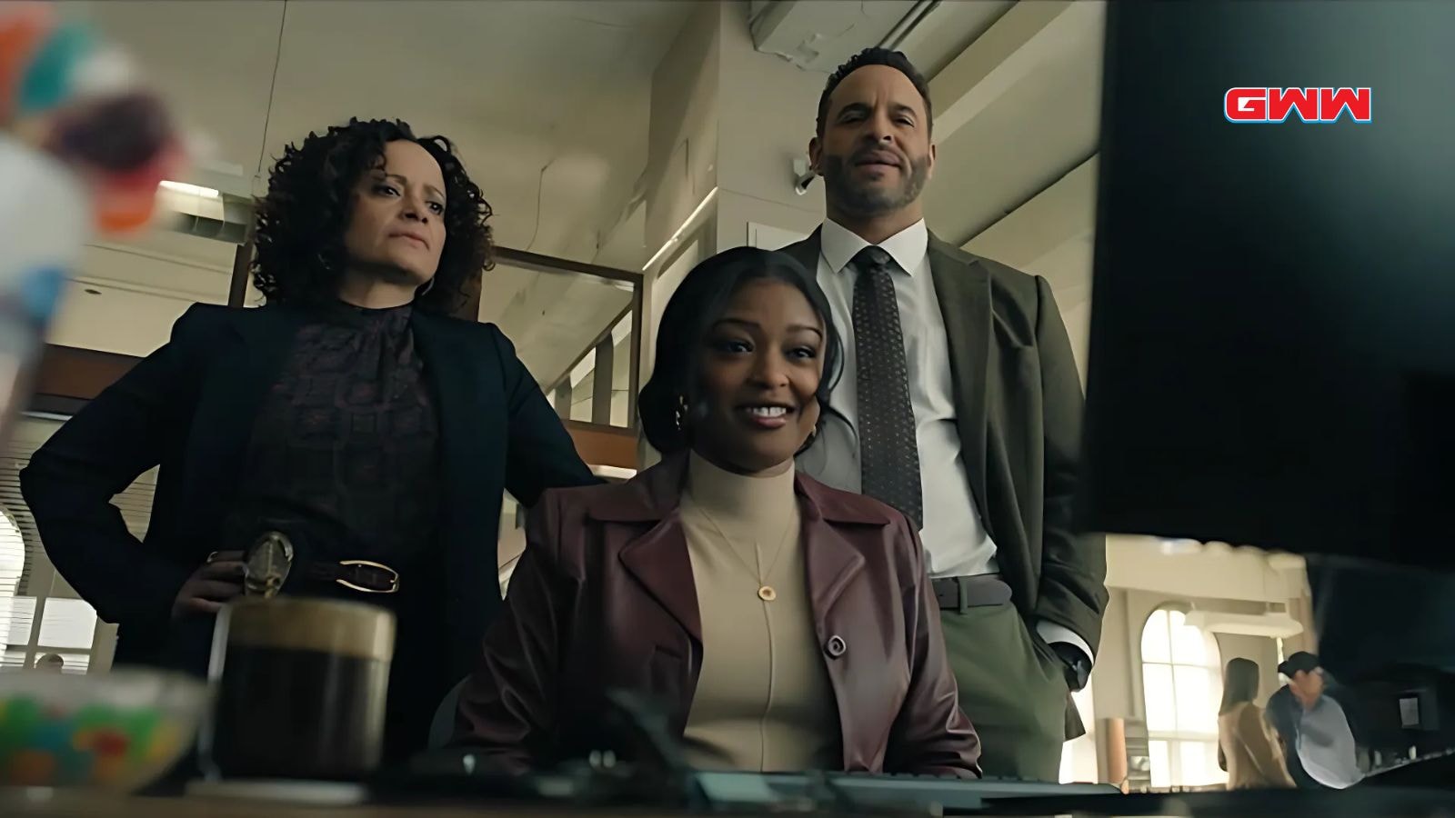 Javicia Leslie as Daphne Forrester, Judy Reyes Selena Soto and Daniel Sunjata as Adam Karadec in High Potential Season 1