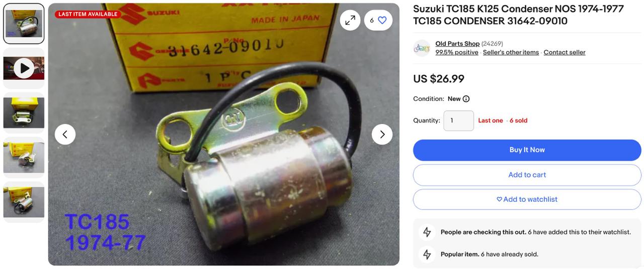 5. Suzuki TC185 K125 Condenser NOS 1974-1977 TC185 CONDENSER 31642-09010