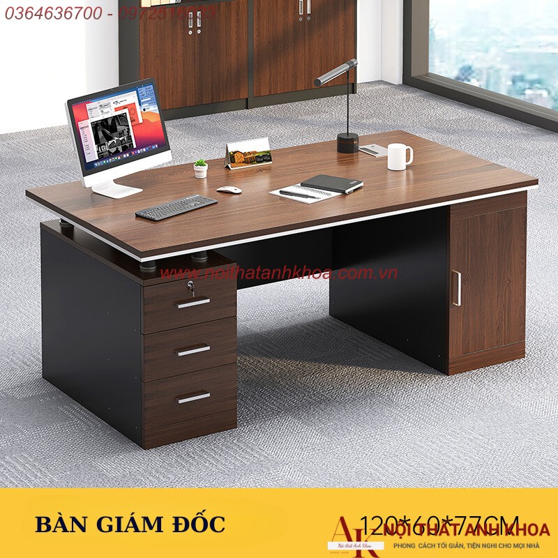 Bàn Giám Đốc Gỗ Công Nghiệp MDF Màu Nâu Vân Gỗ Đẹp Hiện Đại