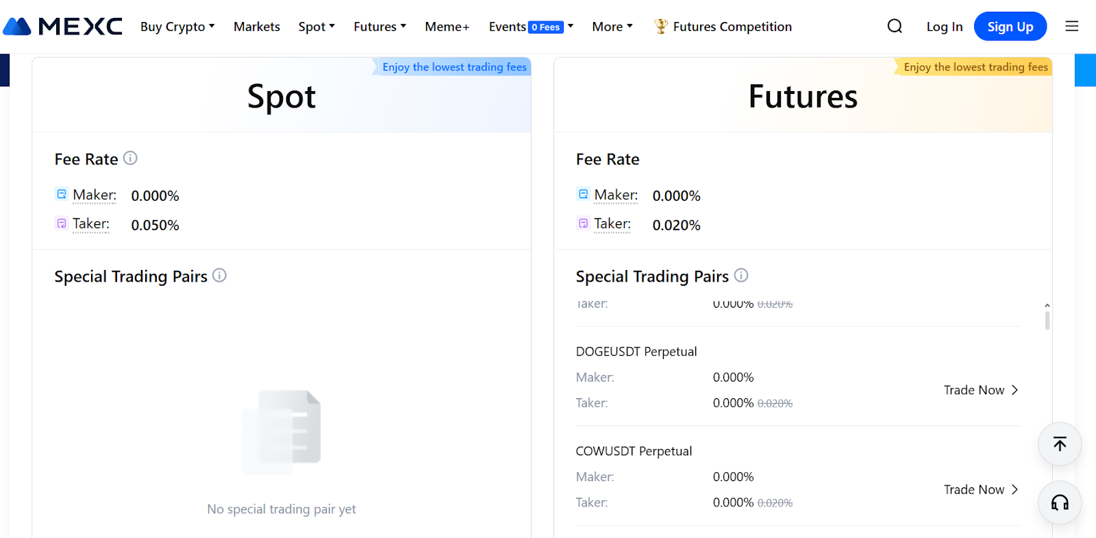 MEXC spot and futures trading fee