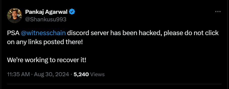 Witness Chain Discord compromised