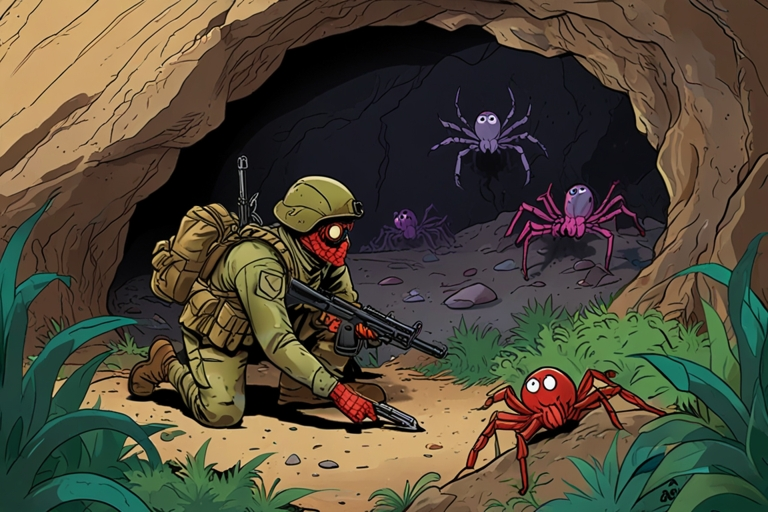 Color Page for Soldier and Spider in Cave Printable Free