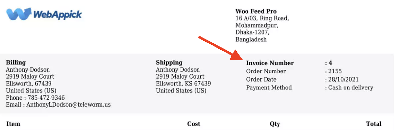 Invoice Number in an Invoice