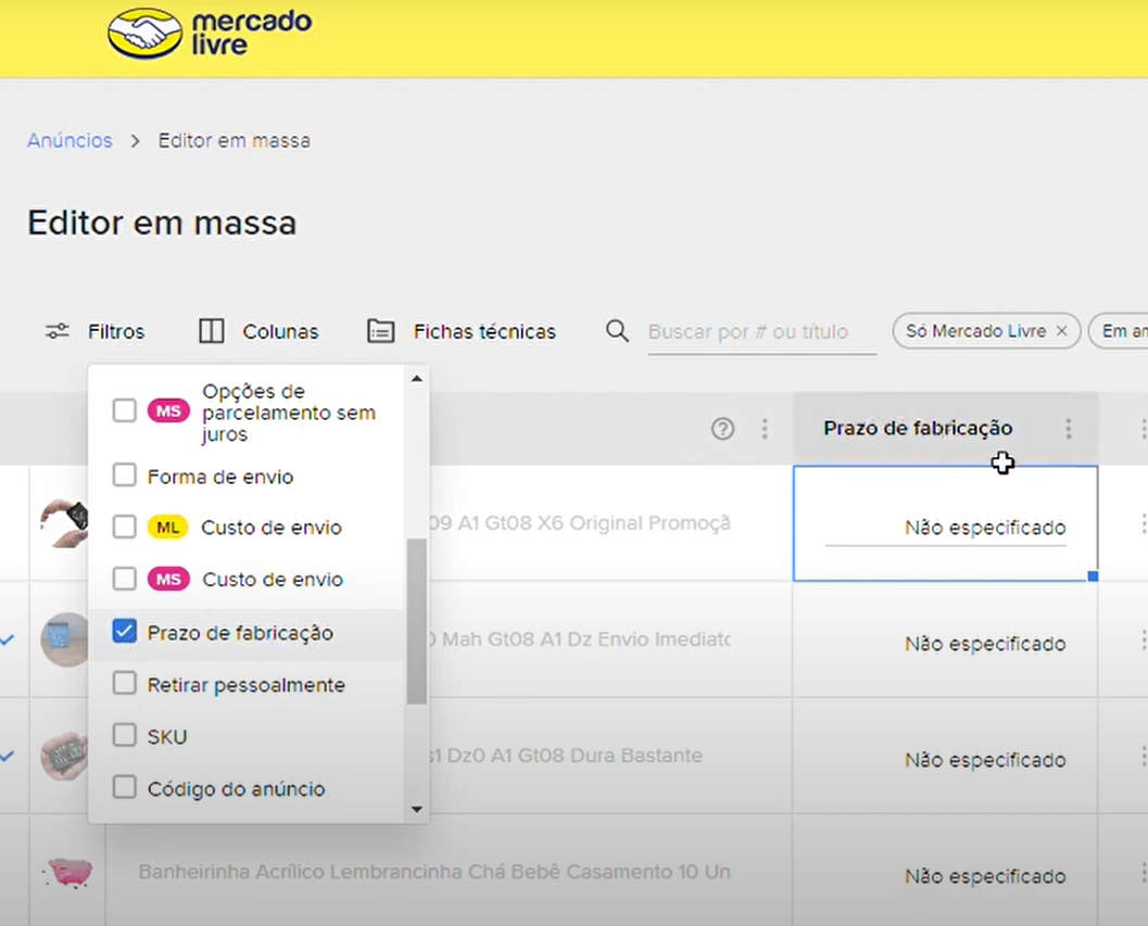 envios no prazo no mercado livre usando o campo de prazo de fabricação