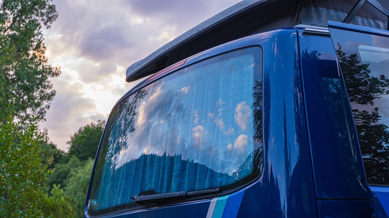 a rear window of a minivan