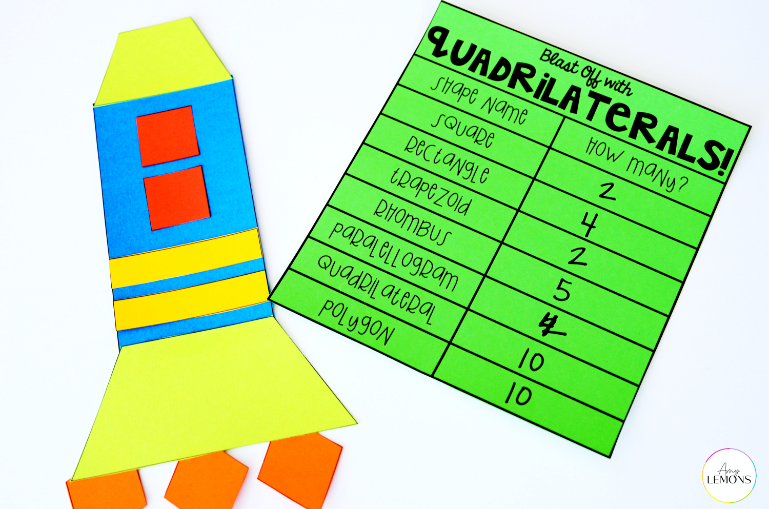 Quadrilateral rocket craft with recording sheet