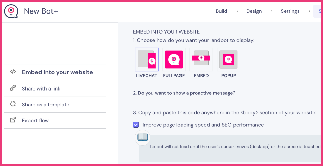 Landbot chatbot service dashboard