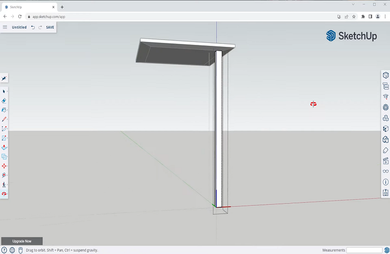 A simple 3D model of a table in SketchUp.






