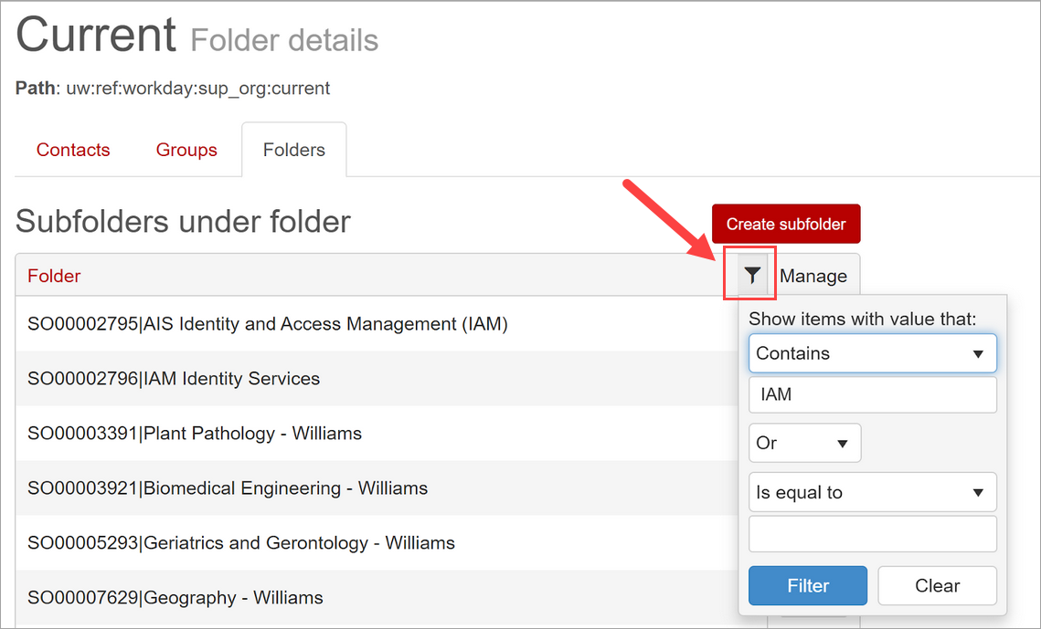 filter subfolders