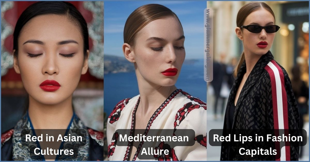 Three faces with red lips, labeled Asian, Mediterranean, and fashion significance.