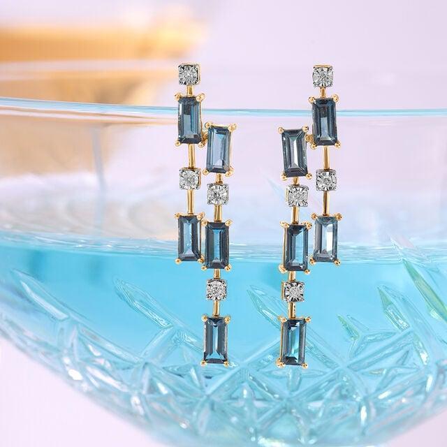 Dreamy London Blue Blaze & Diamond 14KT Drop Earrings,,hi-res image number null