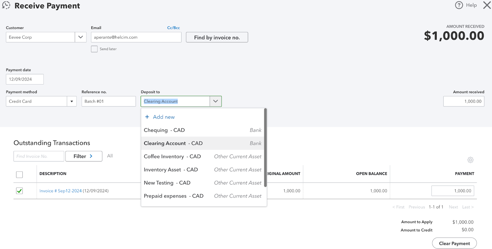 Marking an Invoice paid when payment is sent to your bank account by Helcim step 2