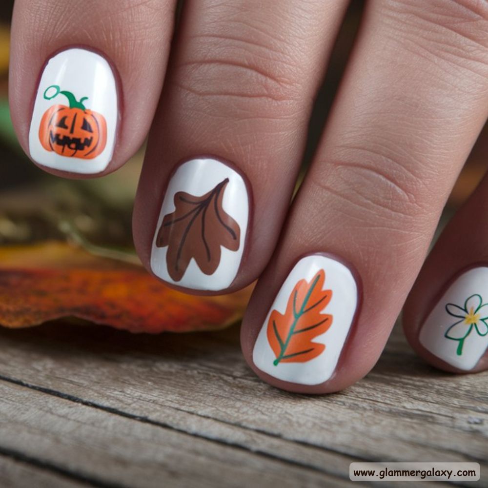 White Fall Nails having Playful Funky Designs
