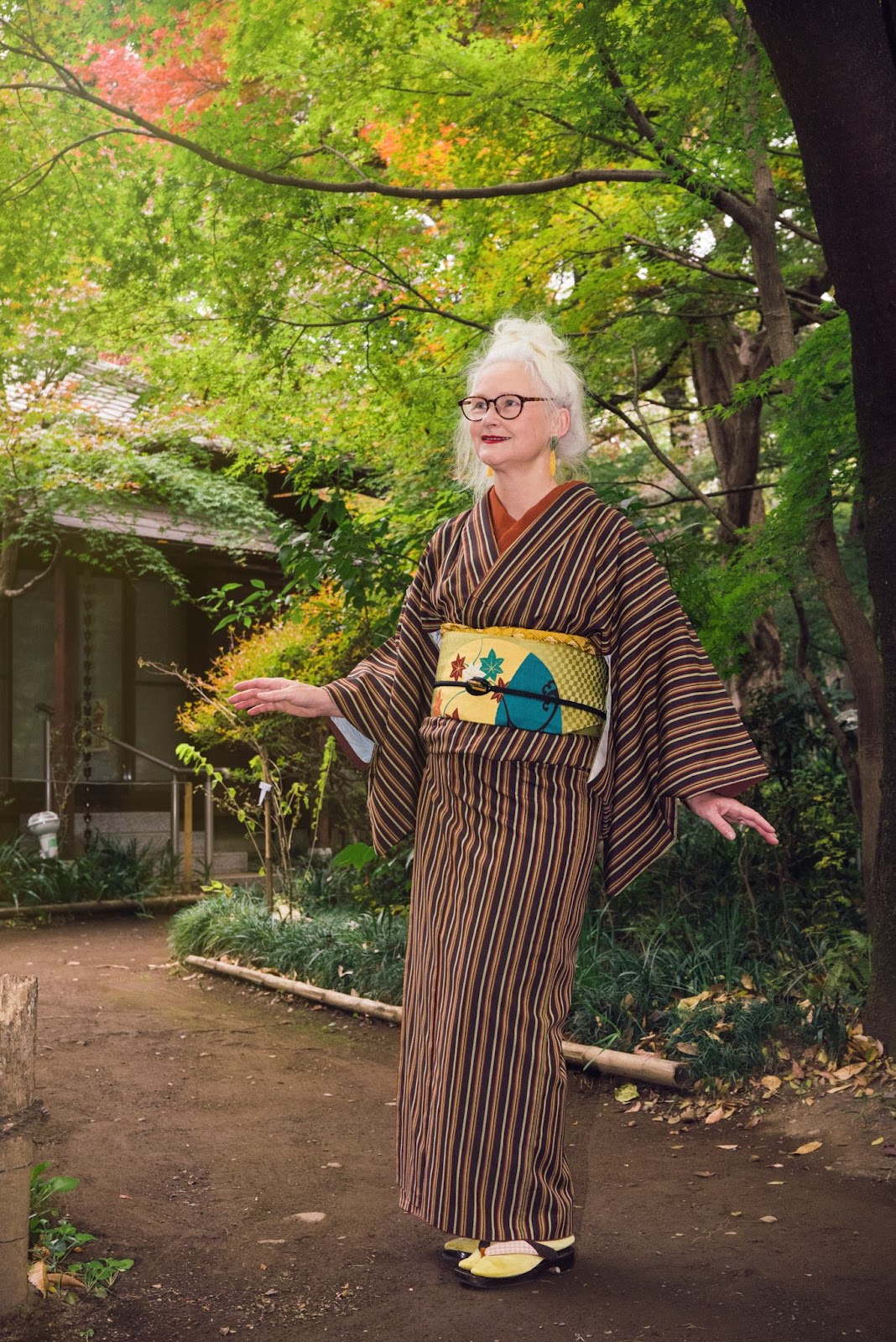 Traditional kimono displaying autumn colors and patterns