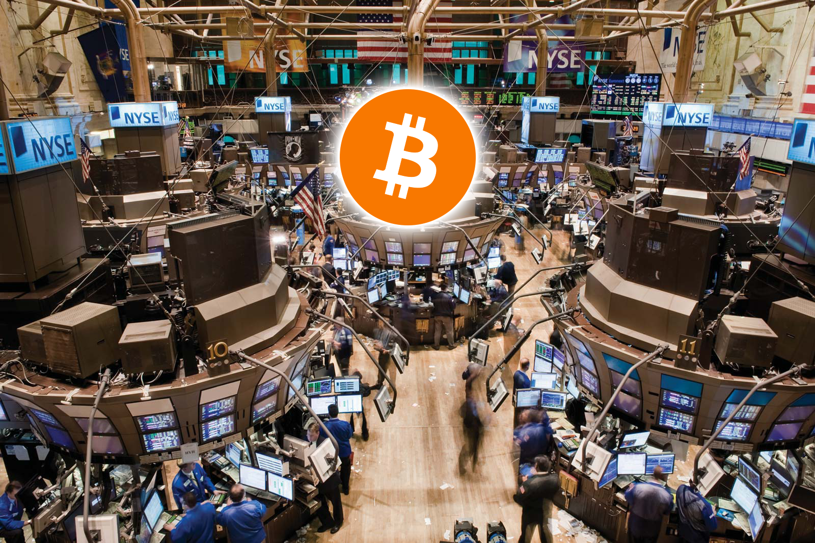 NYSE trading floor with cryptocurrency ETF focus
