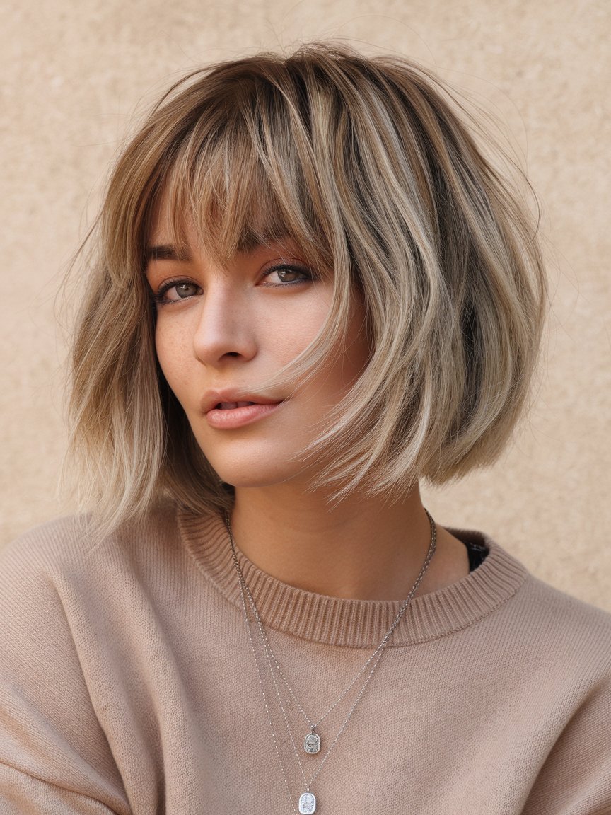 22. Short Bob Shag with Bangs