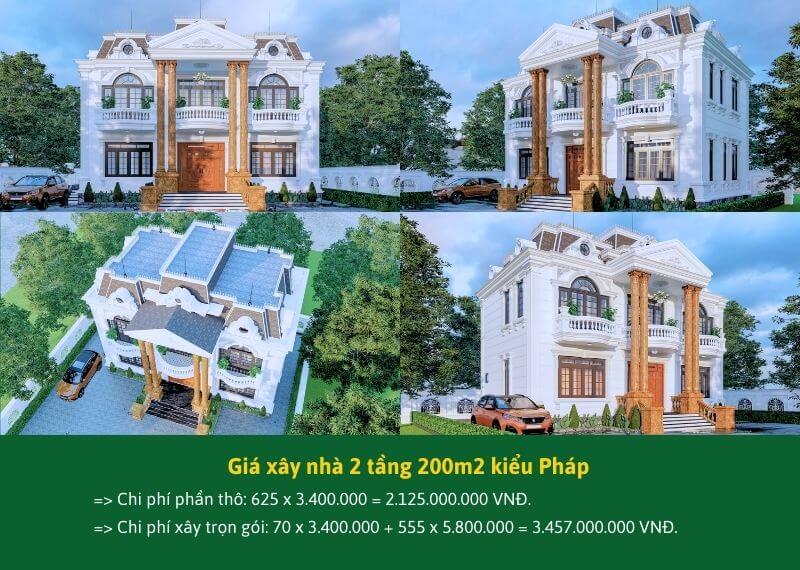 Giá xây nhà 2 tầng 200m2 kiểu Pháp Xây dựng Nhất Tín