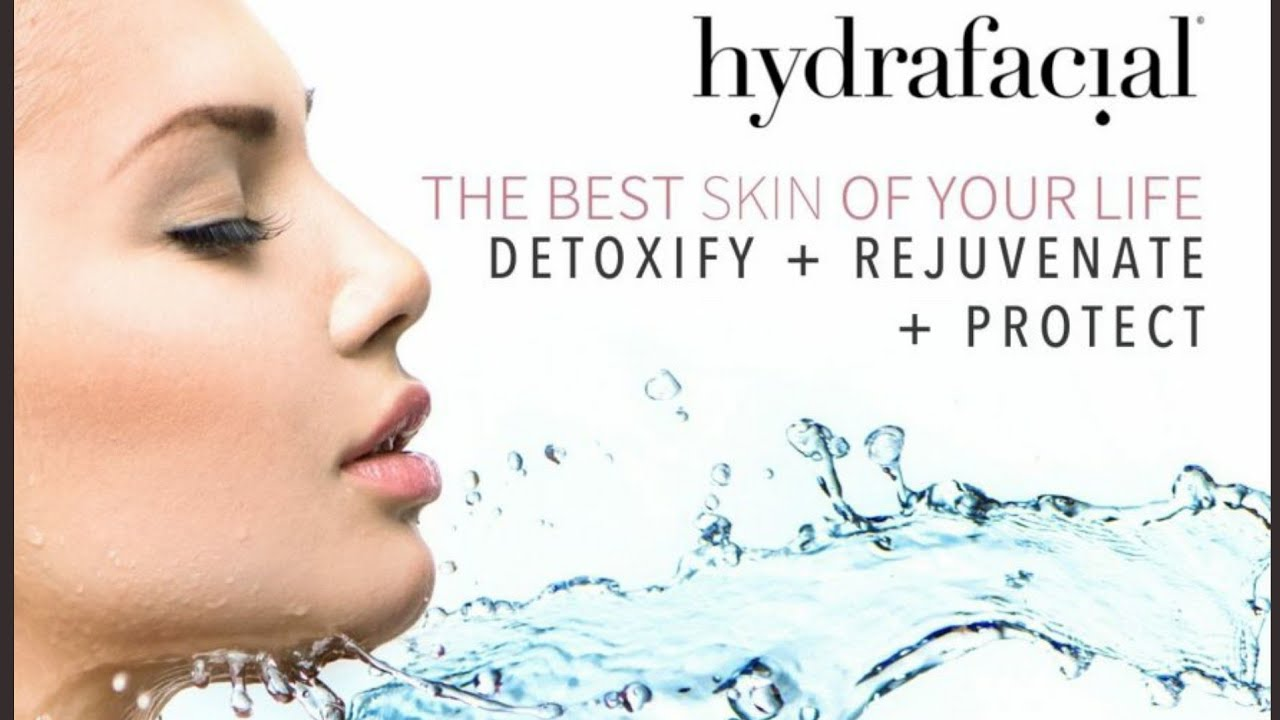 in this image we have a girl showing the best skin after Hydrafacial. and the content is written: the best skin of your life Detoxify + Rejuvenate +Protect. 