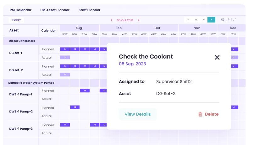 Calendar management block showing maintenance schedule for HVAC system