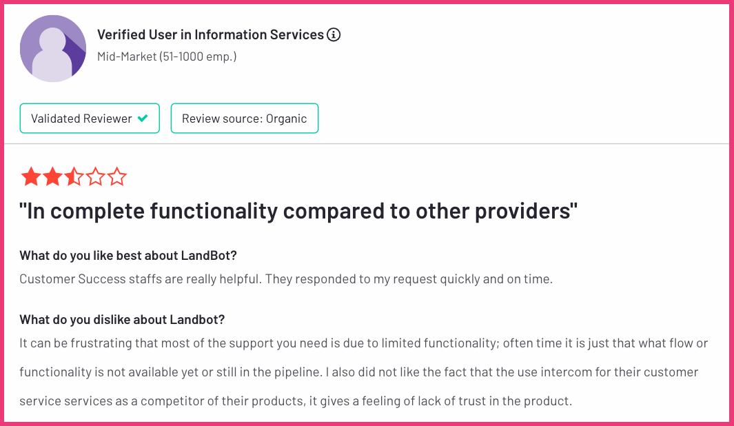 What Landbot's customers are saying about their chatbot.