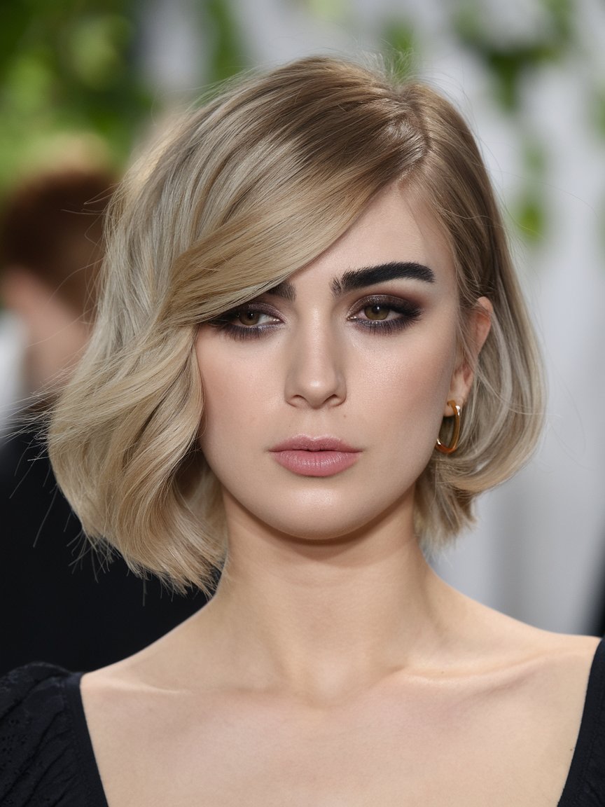 45. Side-Parted Bob with Feathered Texture