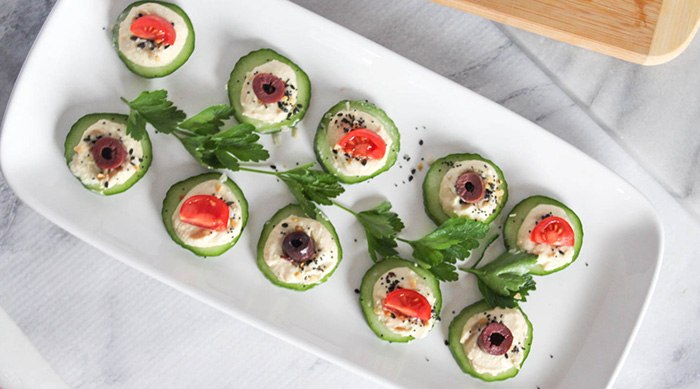 Beetroot Hummus Cucumber Bites