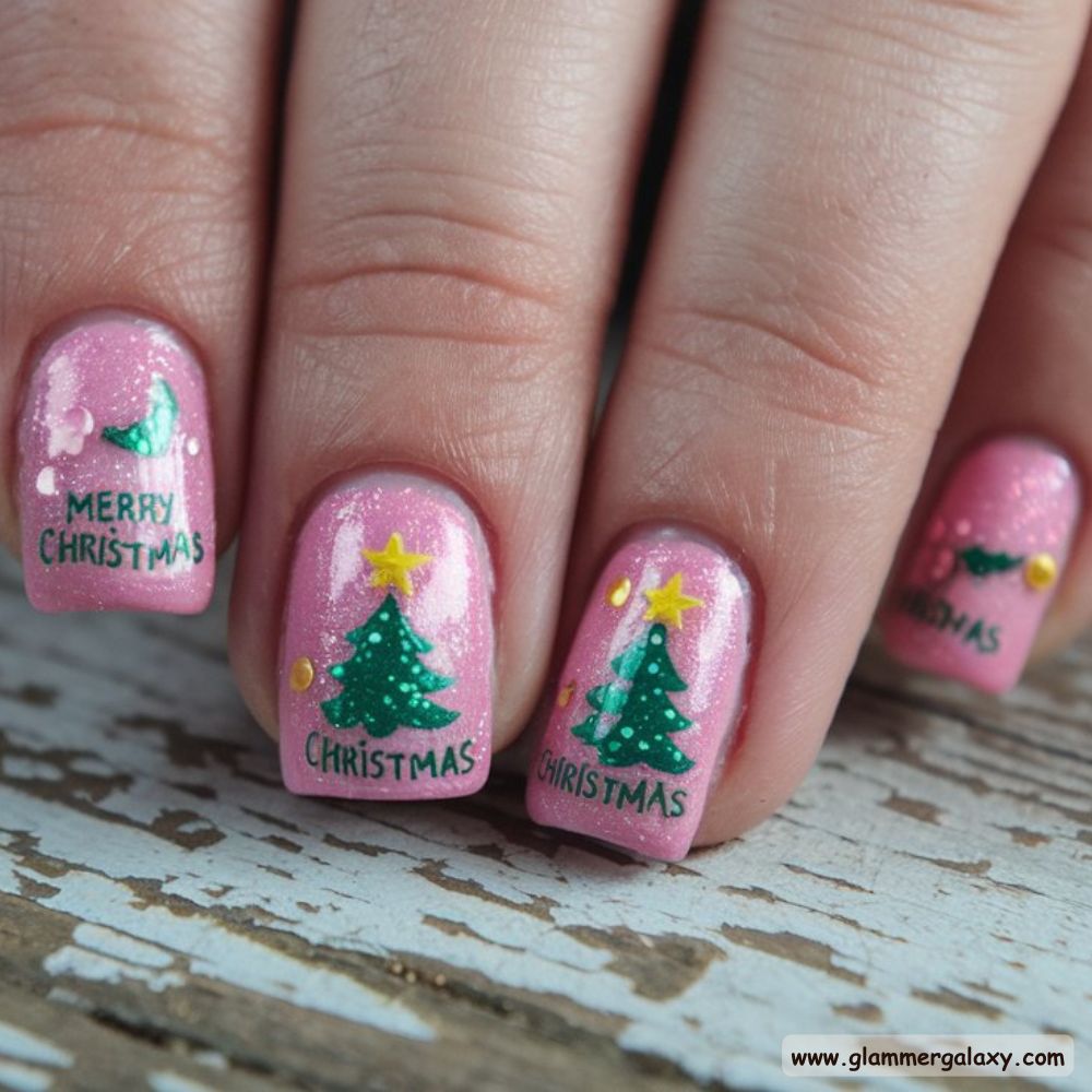 Pink Christmas Nails having Sparkly Pink Christmas Nails
