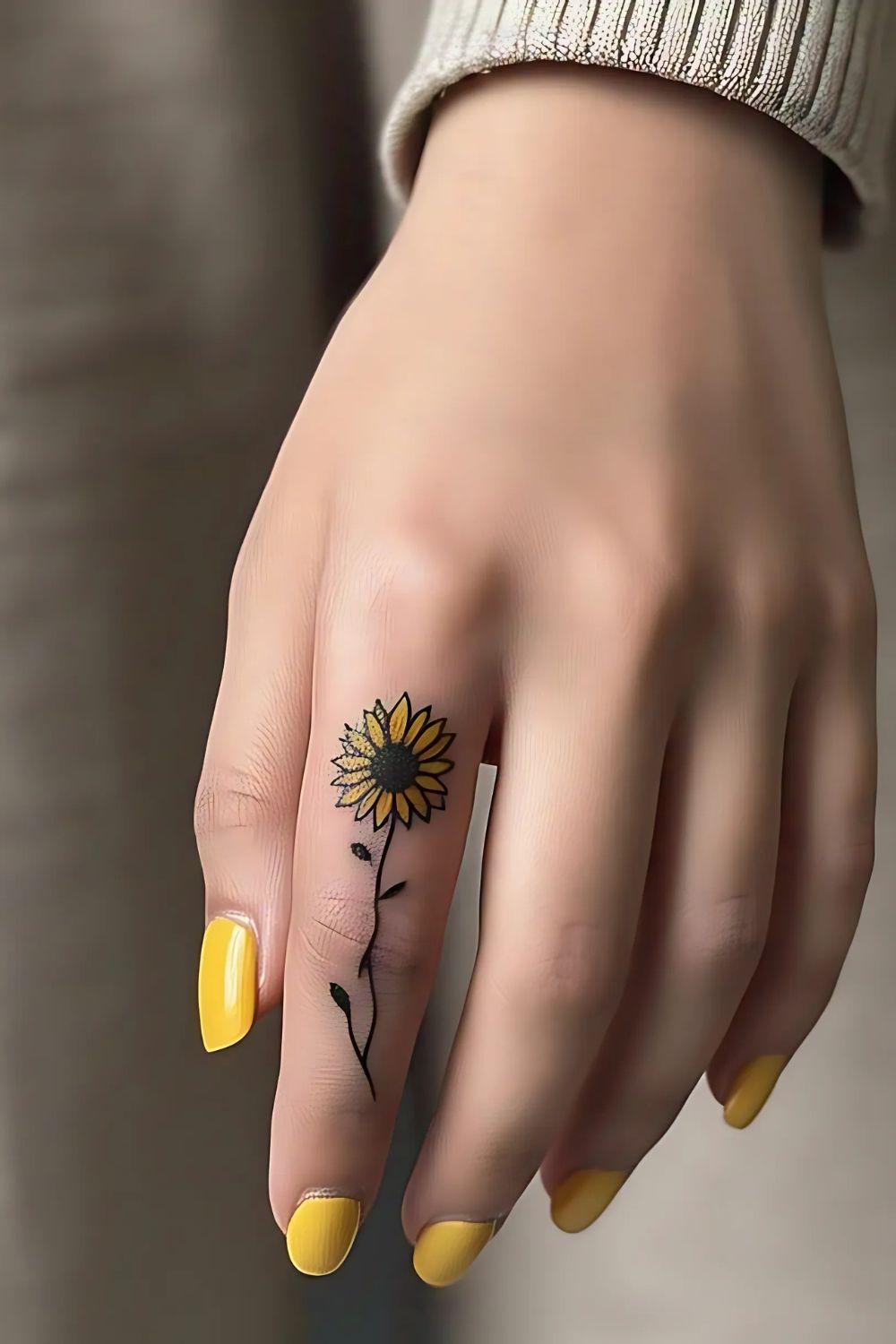 Sunflower Finger Tattoo