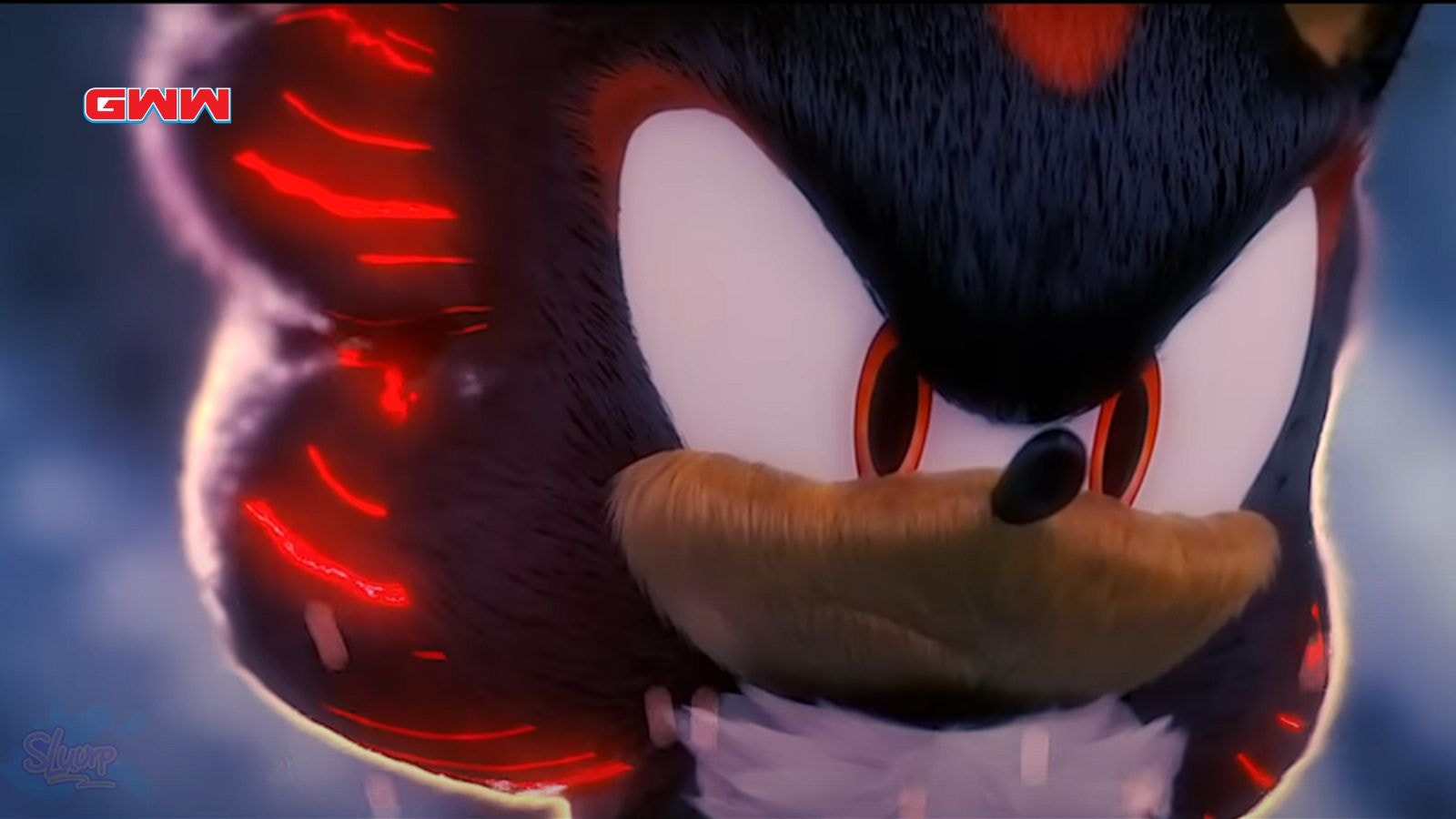 Shadow the Hedgehog with glowing red highlights.