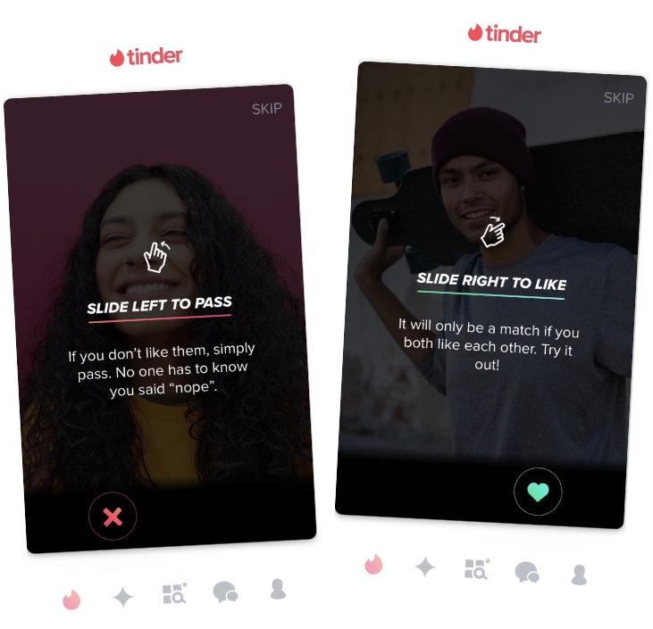 Tinder dating app swipe right feature