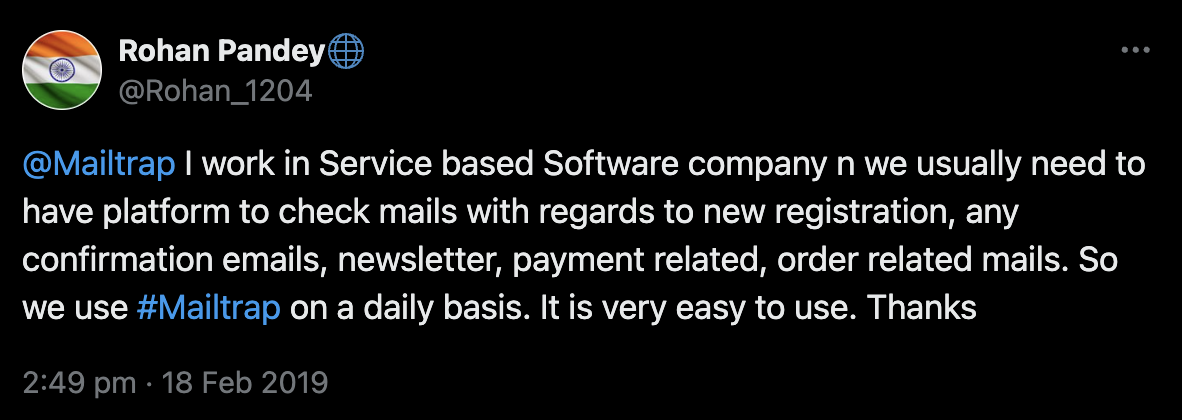 User tweet about Mailtrap