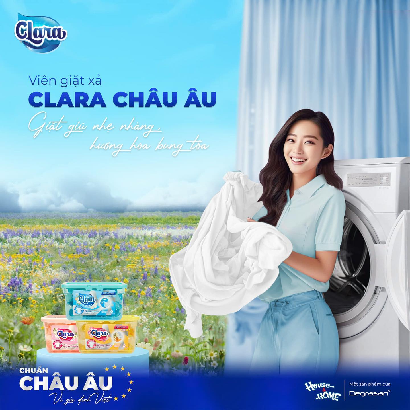 Viên giặt xả Clara có ba lựa chọn mùi hương tinh tế 