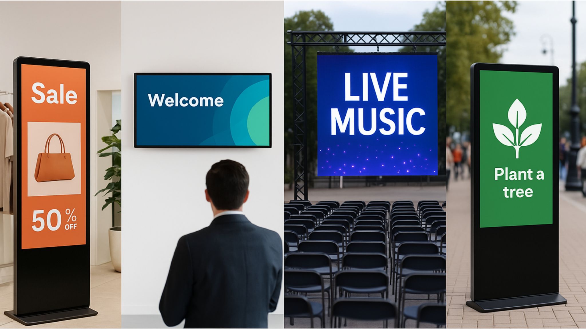 Versatile digital advertising solutions by DAC Qatar – Trusted advertising company in Qatar Digital signage versatility by DAC Qatar, a leading advertising company in Qatar – promoting retail, events, and public awareness