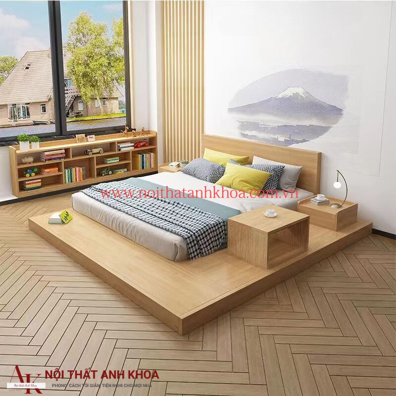 Giường Ngủ Bệt Gỗ MDF Có Kệ Sách