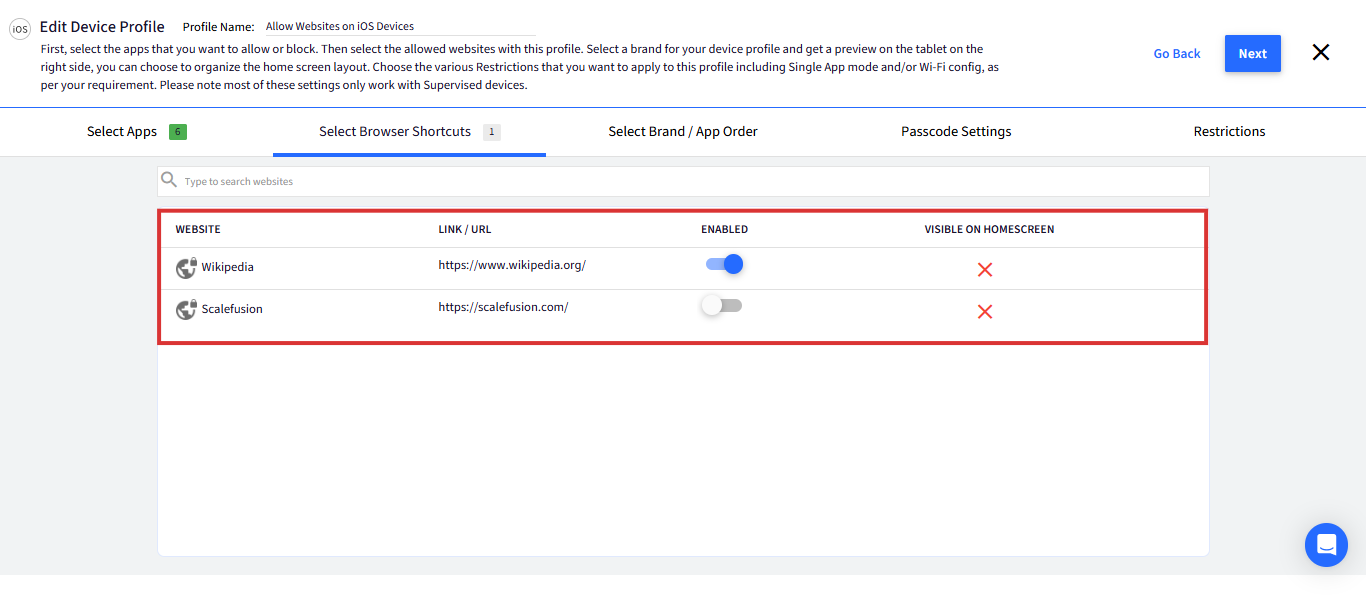 whitelist on iOS devices