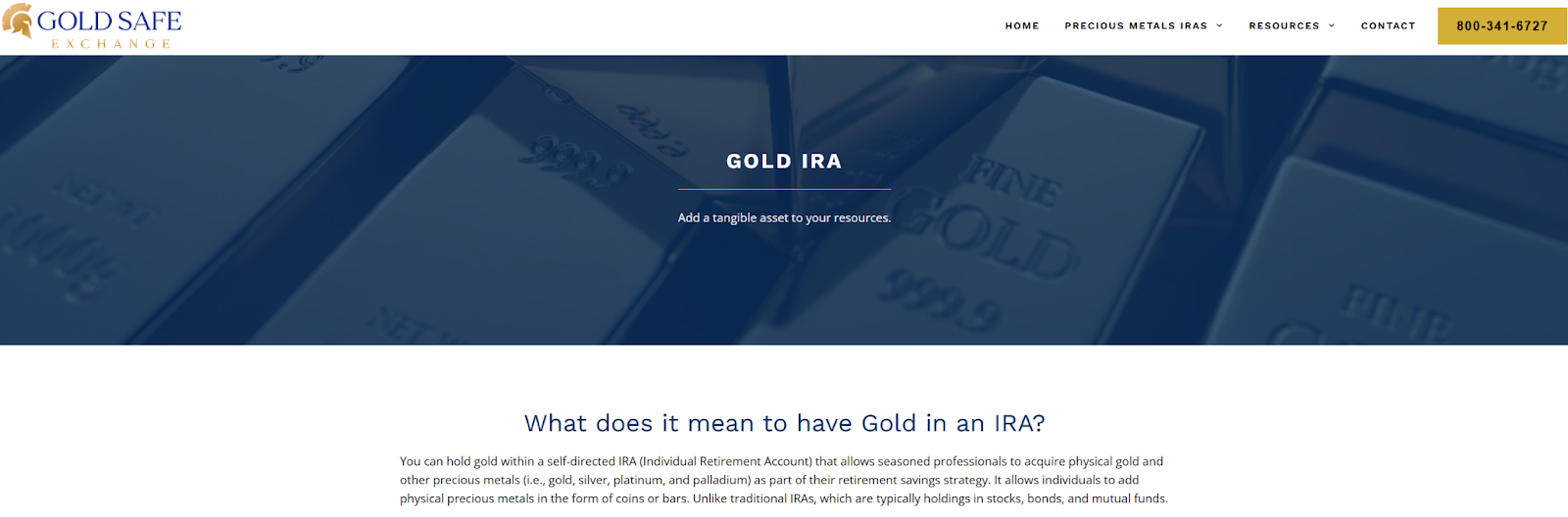 Explanation of gold IRA on the company's website